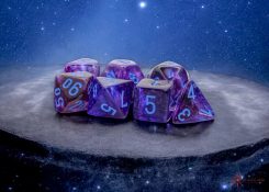 7-Die Set Mega-hedrals Nebula Luminary: Nocturnal/Blue with background